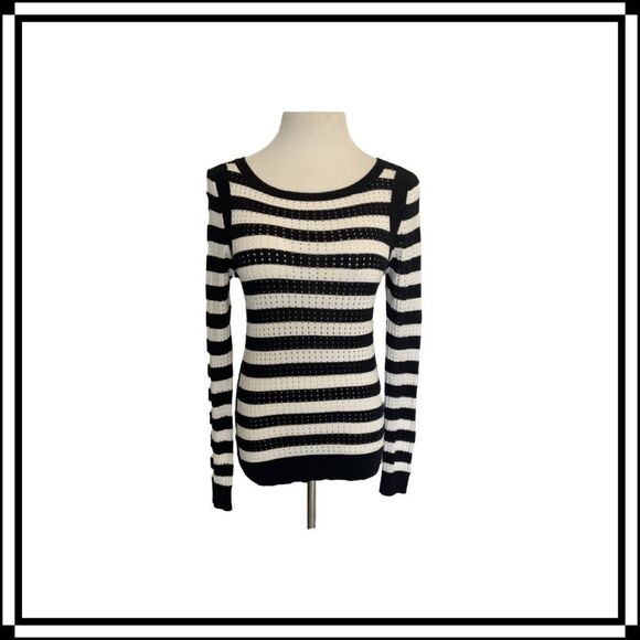 EUC!! Bebe Black/White striped Sweater.  Perfect for Summer, Sz Med - Picture 1 of 4